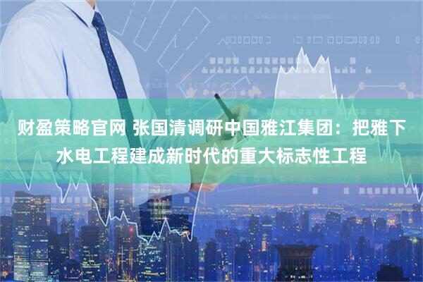 财盈策略官网 张国清调研中国雅江集团：把雅下水电工程建成新时代的重大标志性工程