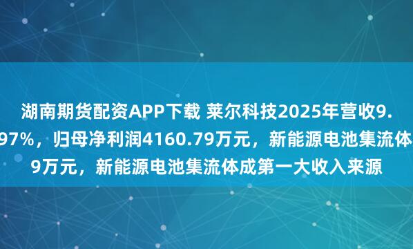 湖南期货配资APP下载 莱尔科技2025年营收9.78亿元同比增85.97%，归母净利润4160.79万元，新能源电池集流体成第一大收入来源